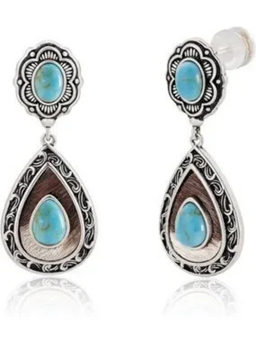 Anthropologie Silver-Tone Turquoise Teardrop Dangle Earrings